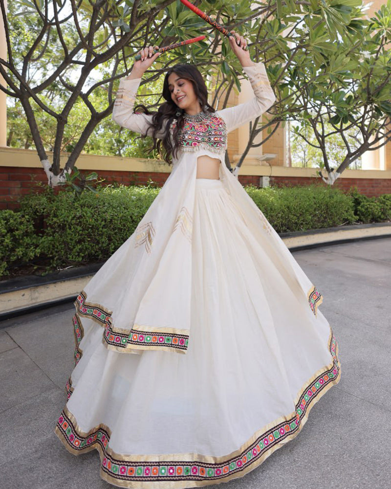 Four Color Traditional Kora Cotton Navratri Lehenga Choli