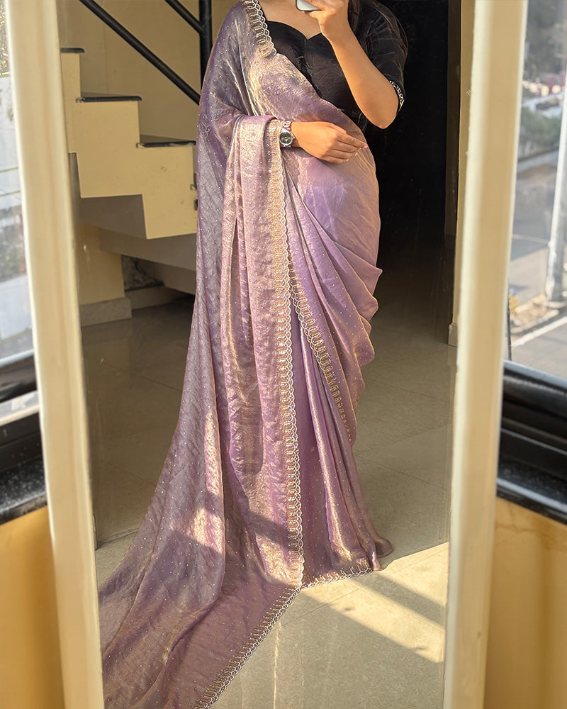 Lavender Color Space Silk Sequence Embroidered Saree