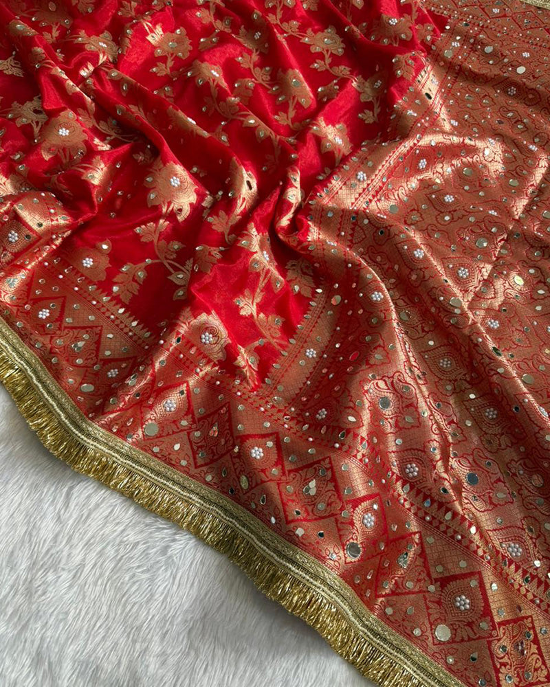 Red Color Banarasi Premium Warm Silk Saree