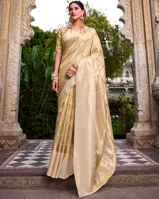 Cream Color Gold Tissue Silk Saree