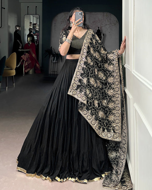 Traditional Black Color Pure Rayon Lehenga Choli