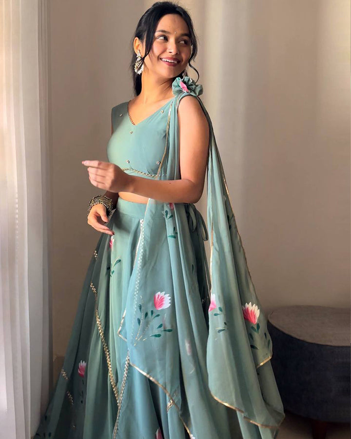 Sea Green Color Pure Georgette Lehenga Choli