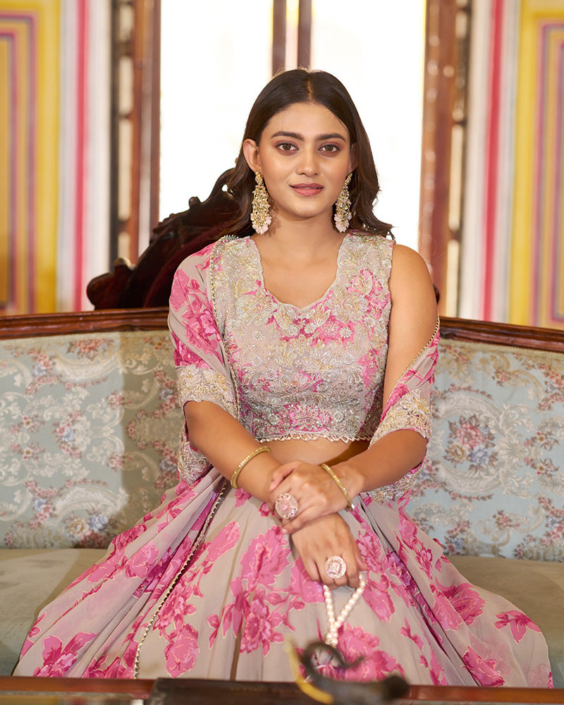Pink Color Georgette Embroidered Lehenga Choli