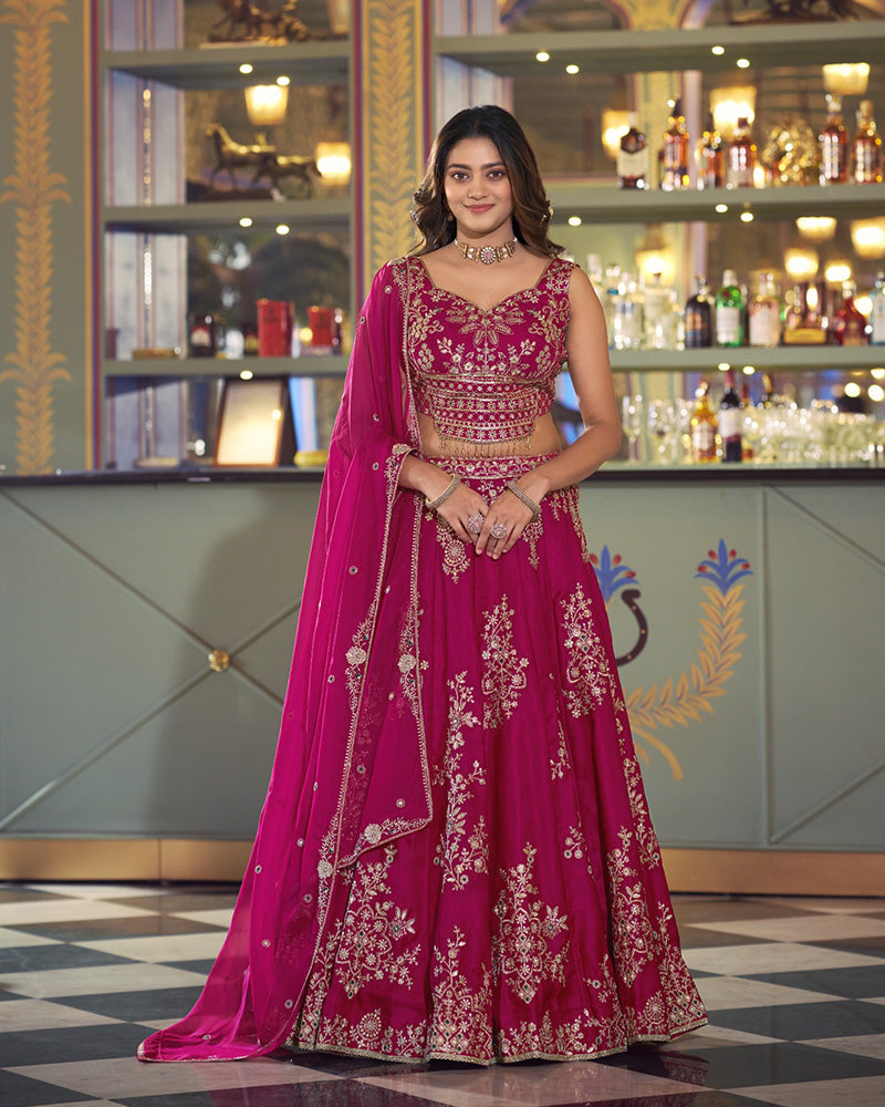 Pink Color Naysha Silk Embroidered Lehenga Choli