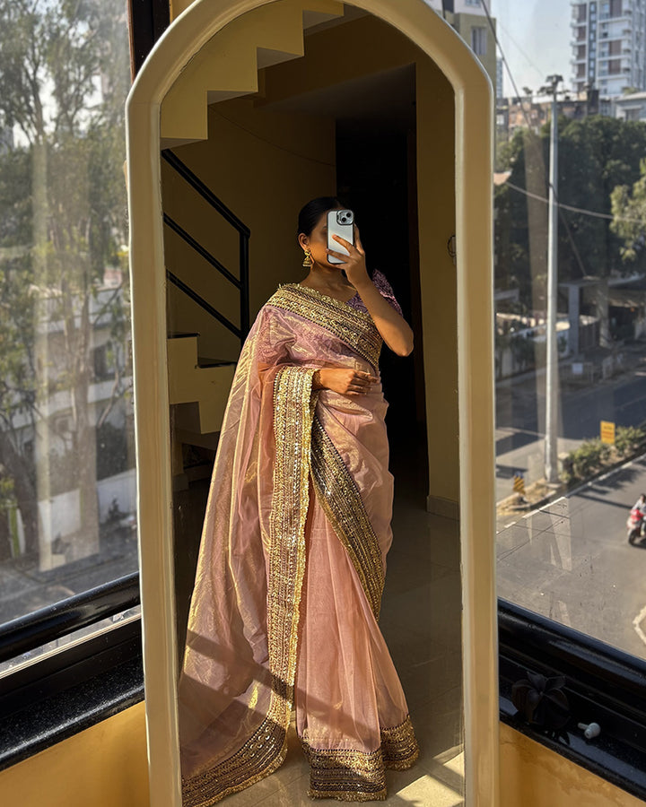 Luvender Color Soft Twil Net Embroidered Saree