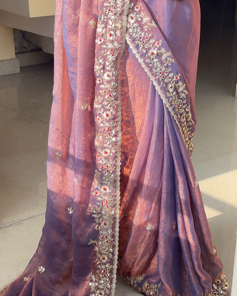 Luvender Color Fendi Chiffon Sequence Embroidered Saree