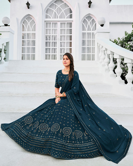 Rama Color Sequence Embroidered Georgette Semi Stitched Lehenga Choli
