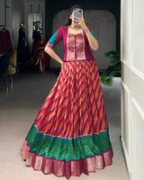 Red Color Tasar Silk Laheriya Printed Lehenga Choli