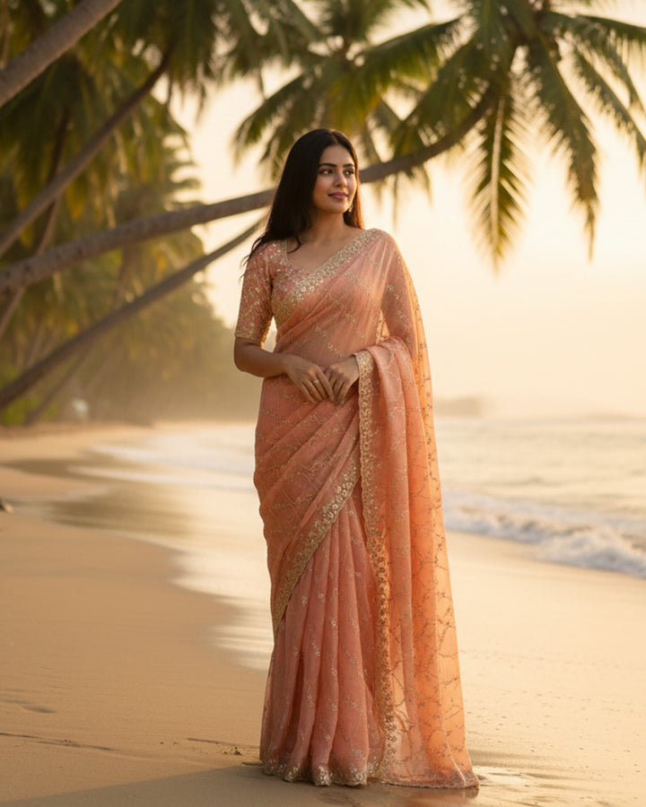 Luvender Color Space Silk Embroidered Saree