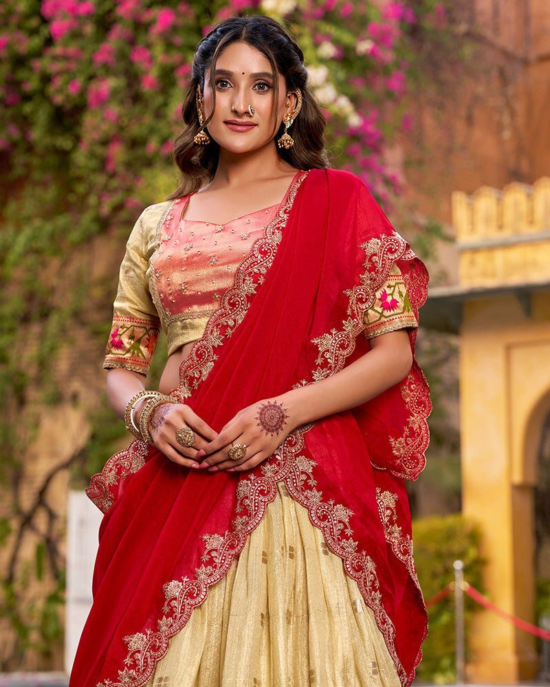 Yellow Color Slub Kota Paithani Silk Lehenga Choli