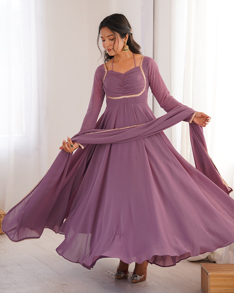 Mauve Pink Color Pure Blooming Georgette Anarkali Gown