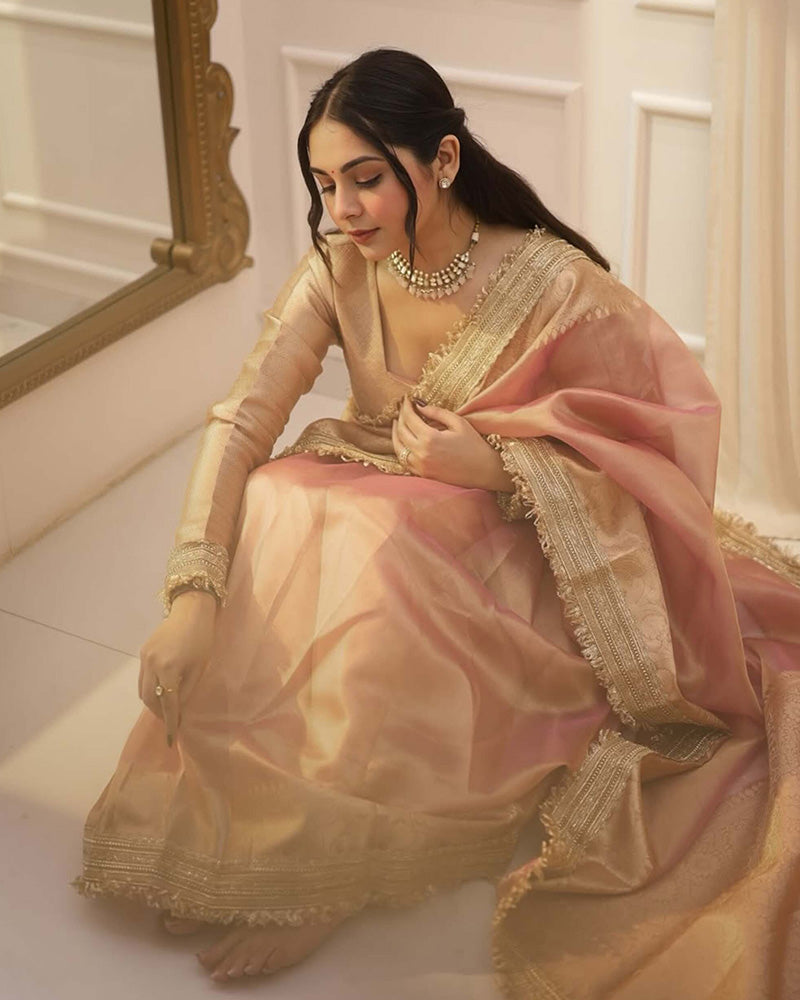 Sharmin Panjwani In Jhanvi Kapoor Bollywood Inspired Tissue Saree