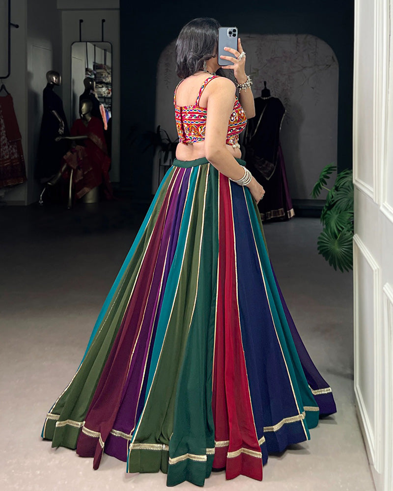 Multi Color Georgette Navratri Lehenga With Gamthi Choli