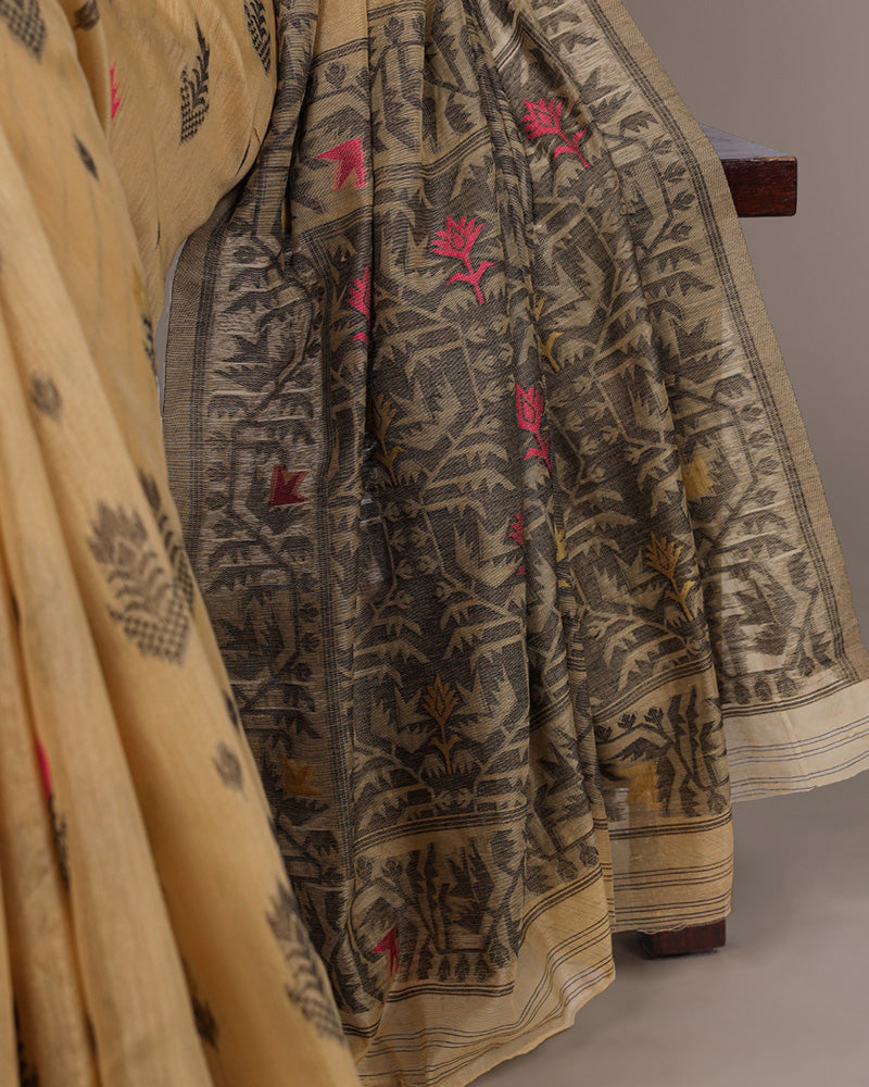 Yellow Color Thread Weaving Poly Cotton Saree