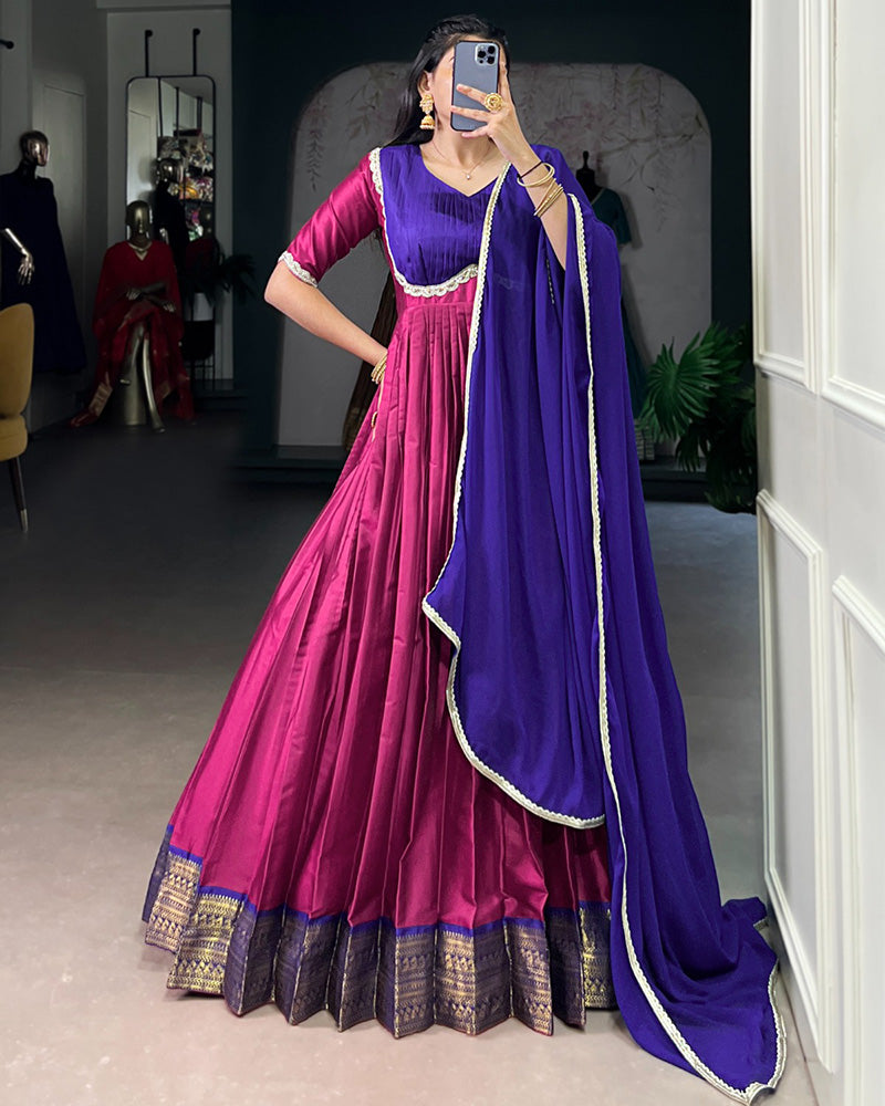 Pink Color Aura Silk Zari Weaving Gown