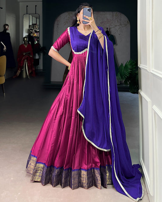 Pink Color Aura Silk Zari Weaving Gown