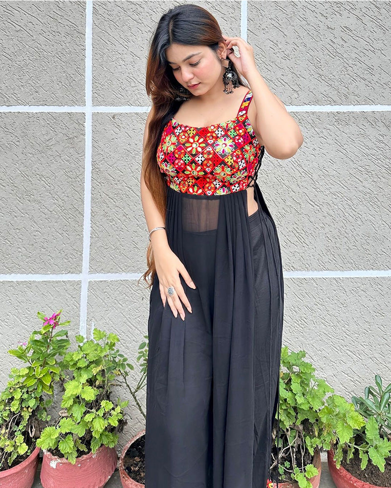 Navratri Special Black Color Georgette Gamthi Work Navratri Kurti