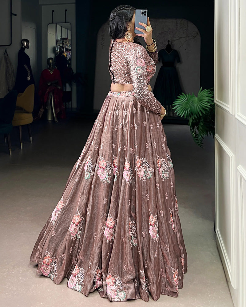 Onion Color Fendi Embroidered Lehenga Choli