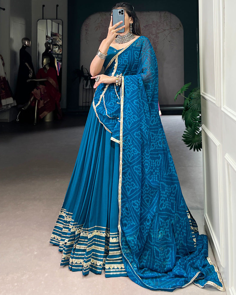 Classic Teal Green Color Pure Rayon Navratri Lehenga Choli