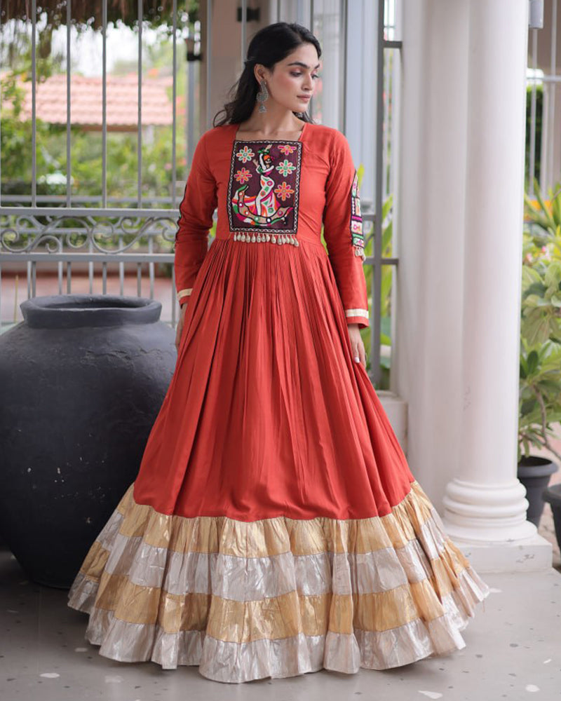 Three Color Rayon with Gamthi Work Navratri Gown