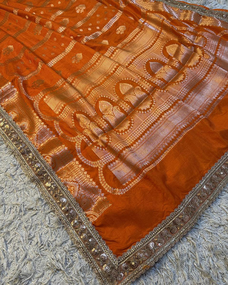 Orange Color Banarasi Katan Soft Silk Saree
