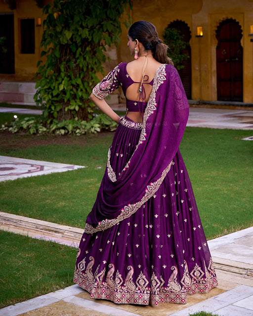 Purple Color Rangoli Crush Embroidered Lehenga Choli