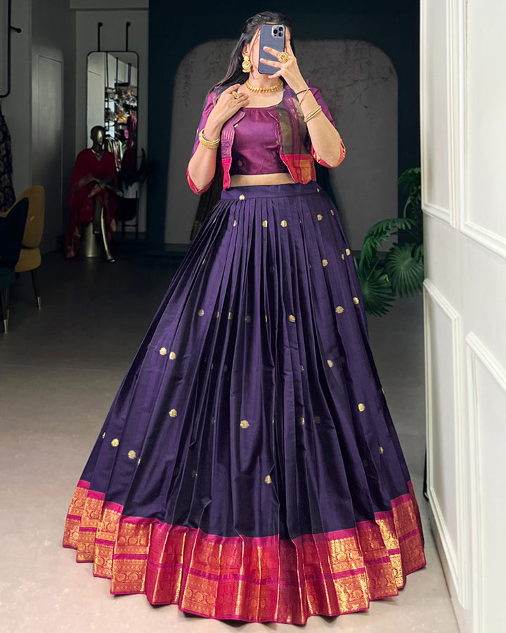 Navy Blue Color Poly Cotton Zari Weaving Lehenga Choli