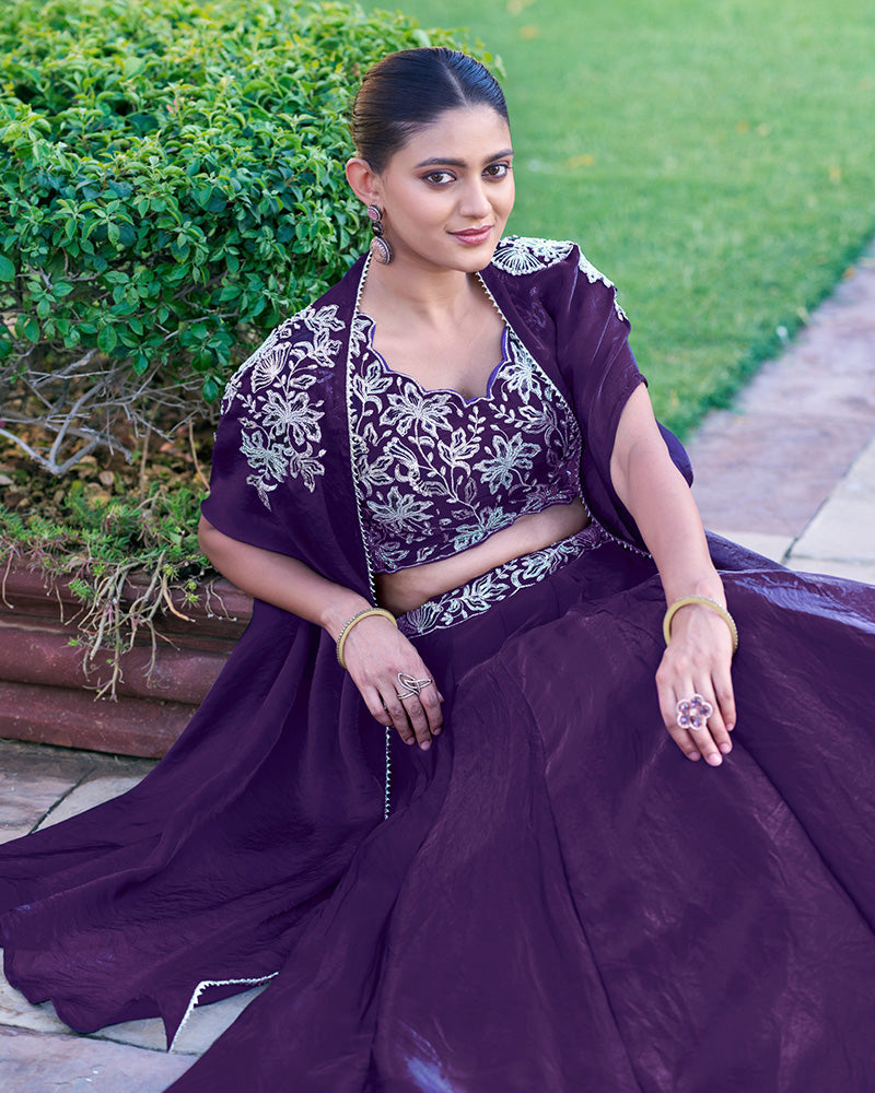 Purple Color Fendi Silk Embroidered Lehenga Choli