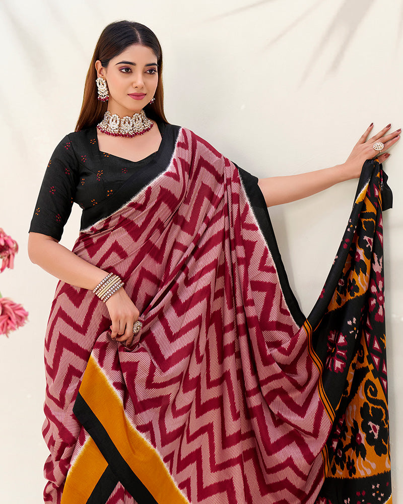 Maroon Color Tasar Silk Printed Saree