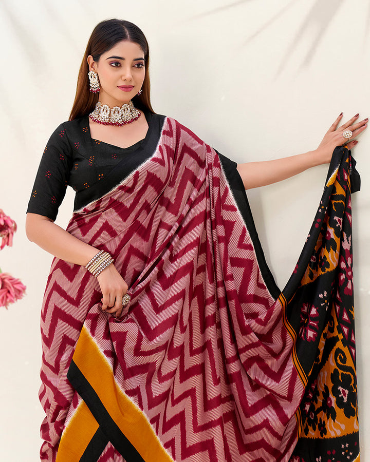 Maroon Color Tasar Silk Printed Saree