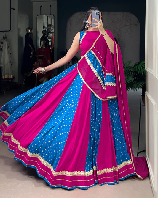 Elegant Dual-Tone Magenta And Blue Navtratri Lehenga Choli