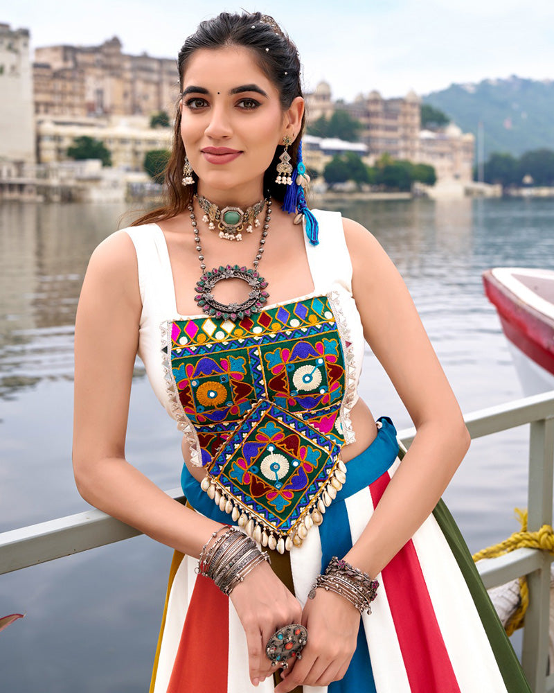 Vibrant Multi-Color Pure Rayon Gamthi Navratri Lehenga Choli