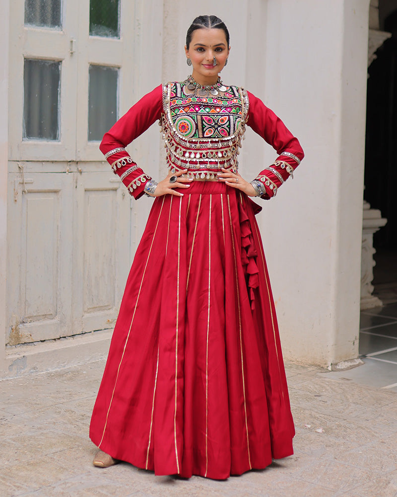 Maroon Color Roman Silk Navratri Lehenga Choli