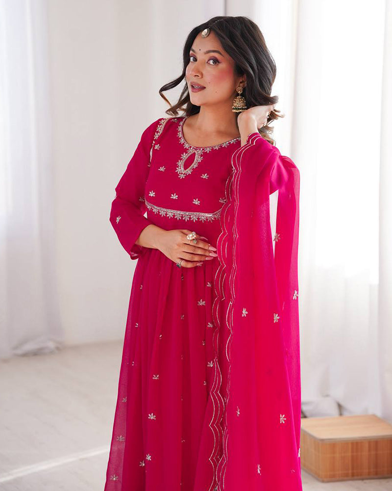 Rani Pink Color Soft Georgette Embroidered Anarkali Suit