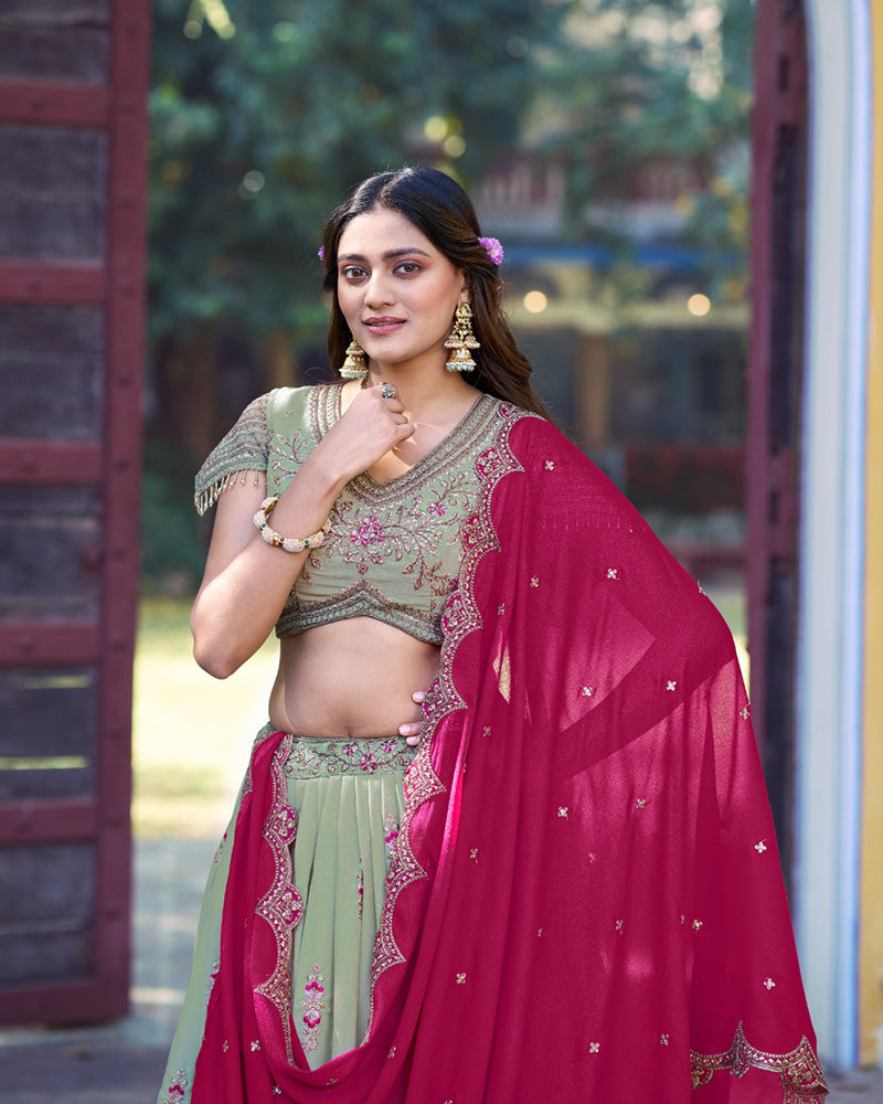 Pista Color Star Georgette Embroidered Lehenga Choli