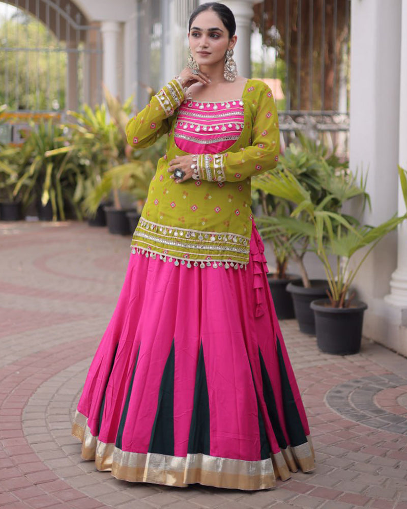 Parrot Green Color Rayon Navratri Lehenga Choli