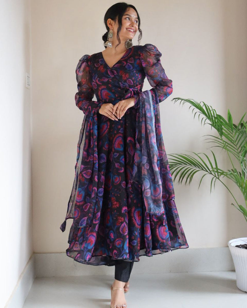 Multi Black Color Printed Soft Georgette Anarkali Suit