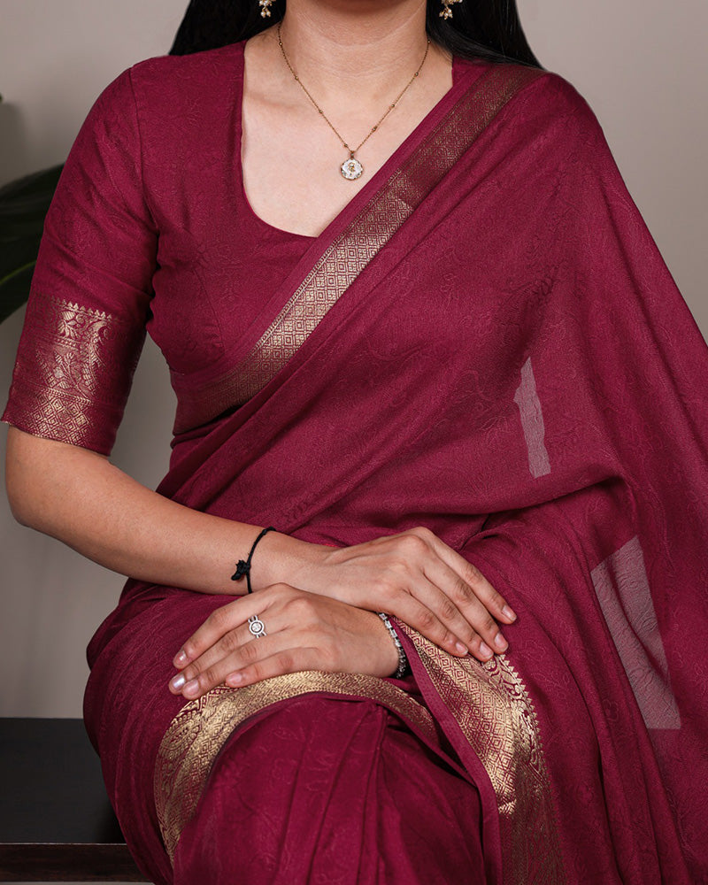 Maroon Color Zari Weaving Mass Mello Saree