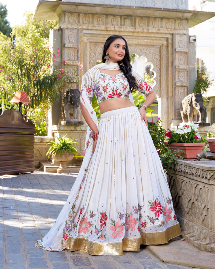 White Color Georgette Thread Embroidered Lehenga Choli