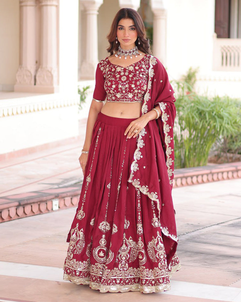 Maroon Color Vichitra Silk Embroidered Lehenga Choli