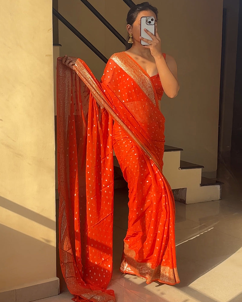 Orange Color Pure Viscose Georgette Saree