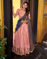 Light Pink Color Dupion Silk Zari Weaving Half Saree