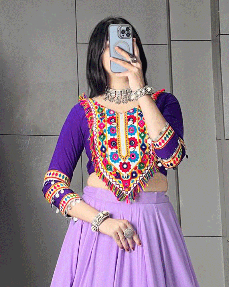 Four Color Rayon Cotton Navratri Lehenga Set
