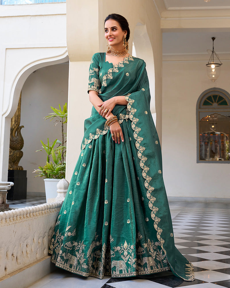 Teal Green Color Gold Crush Embroidered Lehenga Choli