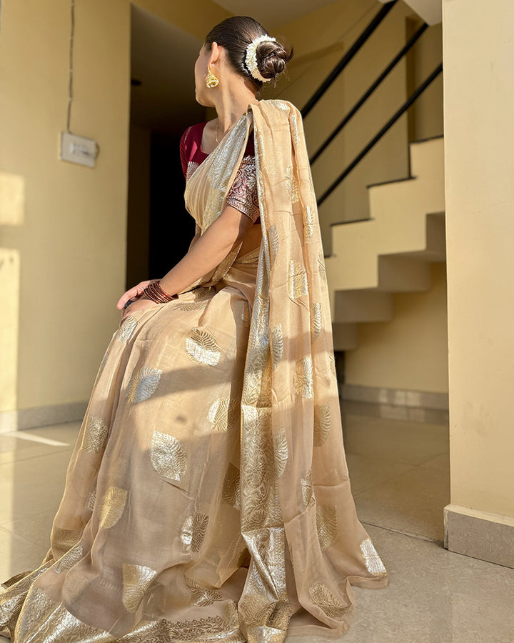 Cream Color Pure Viscose Georgette Saree