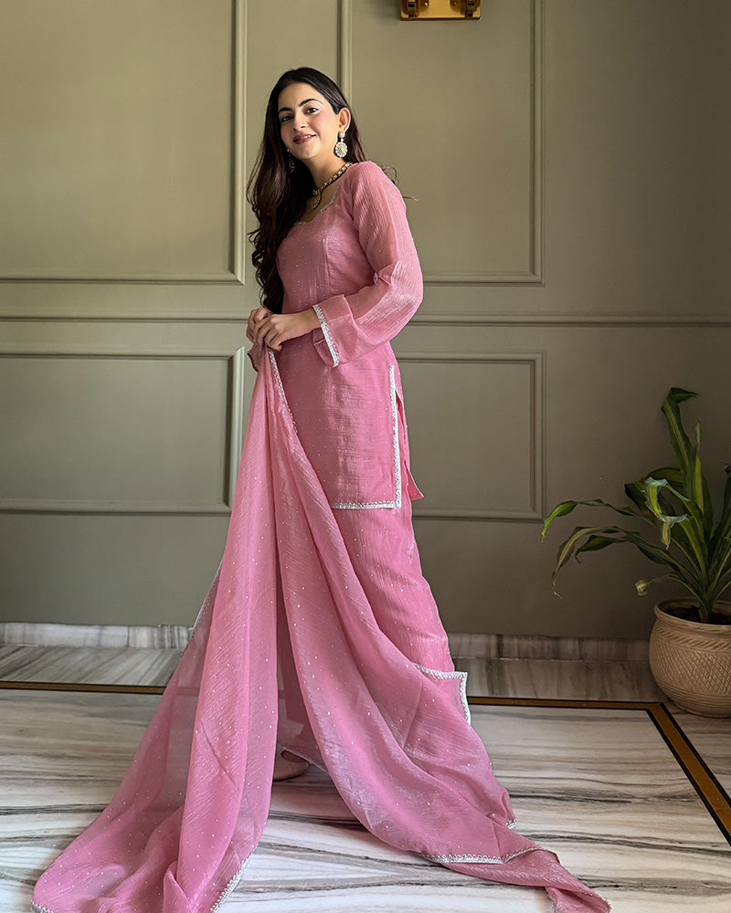 Pink Color Crunchy Silk Farshi Suit