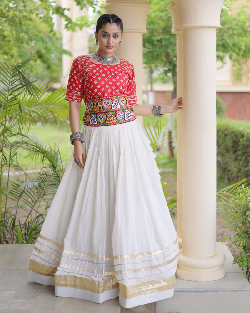 Four Color Kora Cotton With Gota Patti Work Navratri Lehenga Set