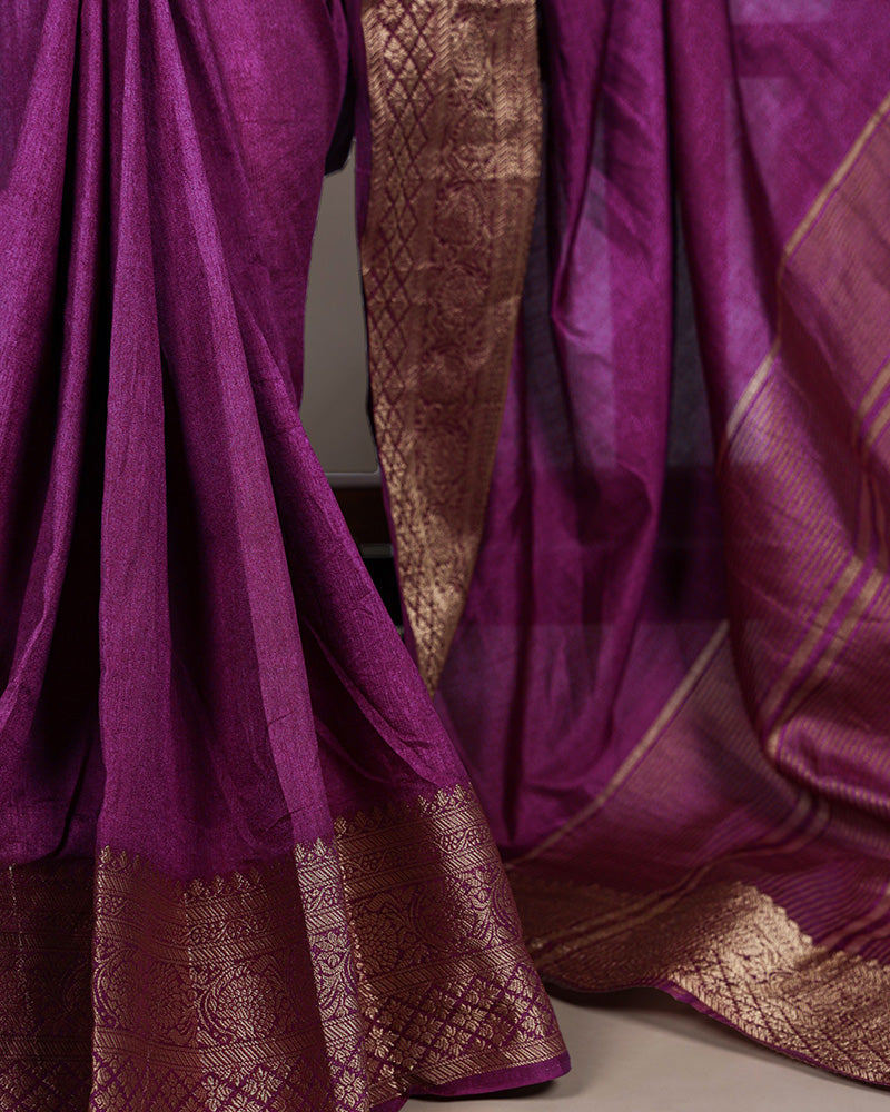 Wine Color Nylon Dola Silk Zari Weaving Saree