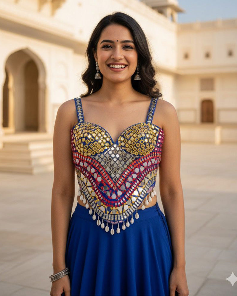 Blue Color Fancy Multi Mirror Work Blouse