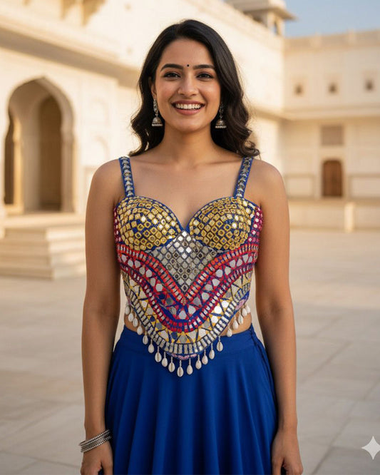 Blue Color Fancy Multi Mirror Work Blouse